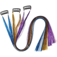 6 bunte Seidenhaarglitzerbänder für Haarverlängerungen, Feen-Lametta-Sets, Flechtdekorationen und Weihnachtsaccessoires