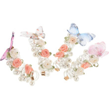 6pcs Pearl Butterfly Flower Spiral Telephone Cord Hair Ties Elastic Coil Hair Bands for Ponytail Holders Girls Festivals Events