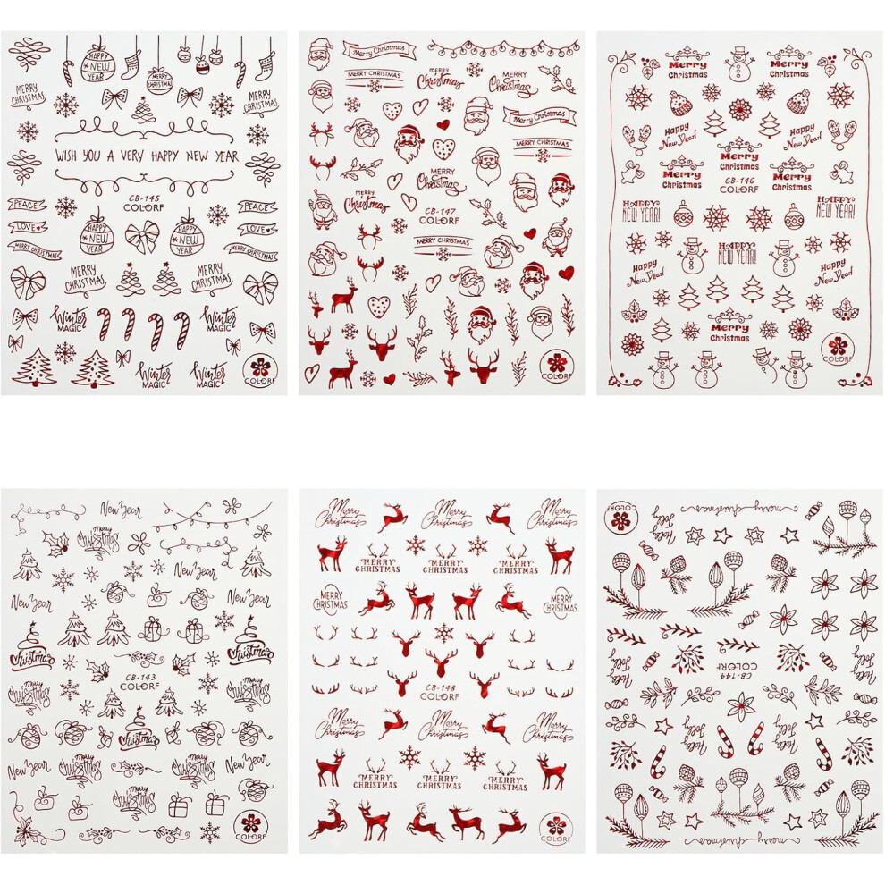 Hkhbjs Christmas Tree Nail Art Stickers 6Pcs 3D Self-Adhesive Xmas Manicure Decoration Nail Art Supplies Assorted Style