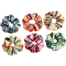 6 stk. elastiske gule hårstrikker sett dekorative scrunchies for kvinner blomsterdesign hestehaleholdere