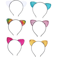 6er-Pack Glitzer-Katzenohr-Haarbänder und Katzenohr-Haarspangen für Damen, Stirnbänder für Halloween-Partys