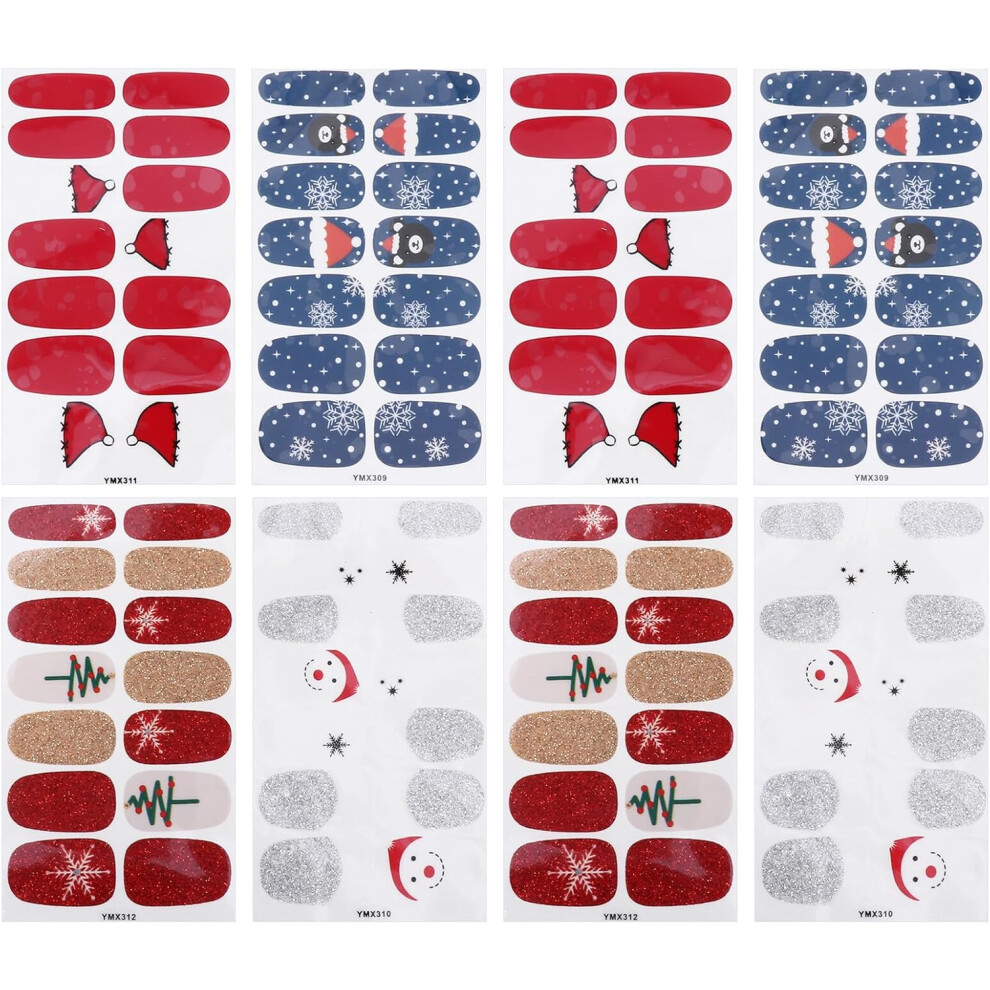 Hkhbjs 8 Sheets Christmas Nail Decals Removable Nail Wraps For Holiday Manicure