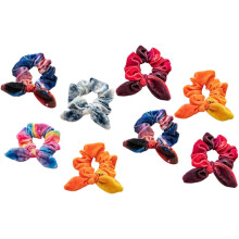 8pcs Multi-color Patterned Fabric Hair Scrunchies High Elasticity Cloth Hair Ties with Knot Detail Women’s Accessories