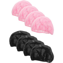 8er-Pack atmungsaktive, wiederverwendbare und waschbare Schlafhauben aus Netzgewebe für lockiges Haar – ideal für Damen – in Schwarz und Rosa.