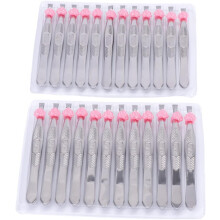 24-teiliges Set flacher Edelstahl-Pinzetten zur Augenbrauenentfernung mit rutschfestem Design