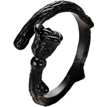 Schwarzer Rosenring für Damen, kreativer, verstellbarer offener Rosenring für den Finger