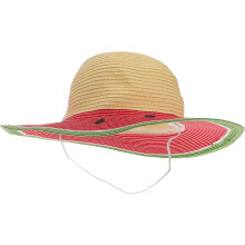 Kinder-Sonnenhut aus Stroh mit breiter Krempe, Wassermelonenmuster, UV-Schutz, rosa, Sommer-Strandkappe