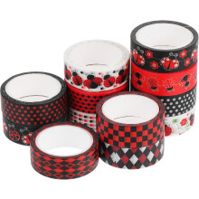 Set de 12 role de bandă adezivă decorativă Washi Tape Ladybug pentru meșteșuguri, jurnalism, scrapbooking și decorațiuni DIY pentru sărbători