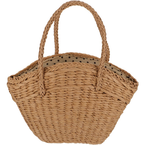 Gewebte Strohhandtasche im Boho-Stil, khakifarben, Schultertasche