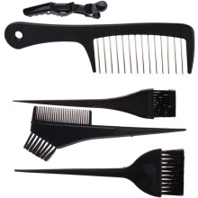 Kappersset met 8 zwarte plastic haarclips, een verfkom en een borstel voor professionele kappers