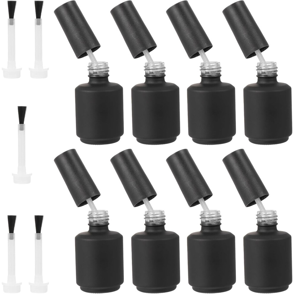 Hkhbjs 13Pcs 15Ml Matte Black Glass Nail Polish Bottles With 5 Nail Art Gel Brushes Empty Sub-Packed Bottles Suitable