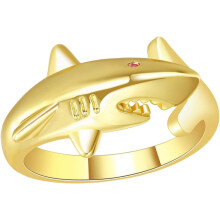 Verstellbarer offener Hai-Ring für Damen und Teenager-Mädchen, Statement-Schmuck mit Tiermotiv, goldfarben mit rotem Steinakzent