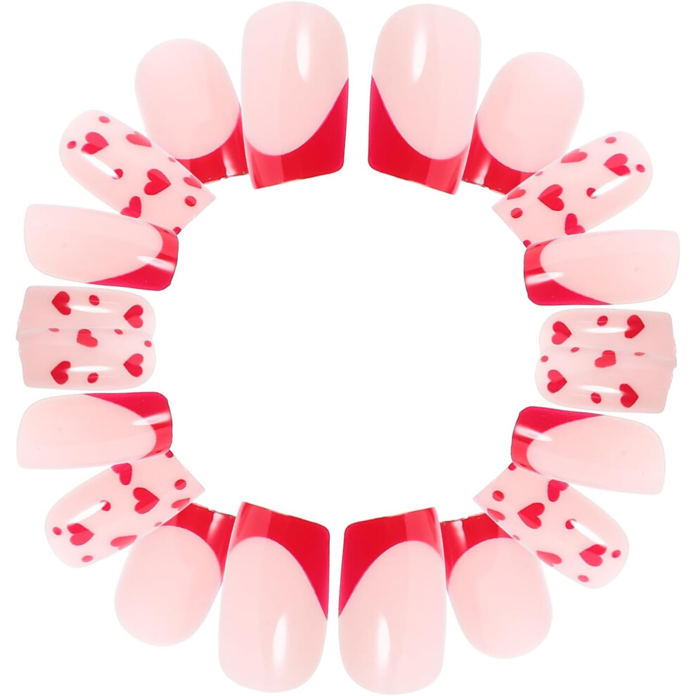 Hkhbjs 24Pcs Heart-Shaped Press On Nails False Nail Tips Full Coverage For Women And Teens ValentineâS Day Reusable