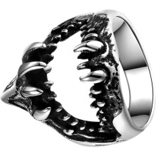 Modischer Ring in Haifischmaulform für Herren, Titanstahl, Silber, Retro-Stil, cooler Festival-Party-Schmuck
