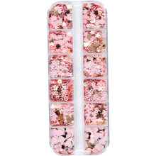 Nagelglitzer-Pailletten für Nagelkunst, Fachbox mit zarter Schmetterlings-, Herz- und Blumendekoration