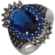 Vintage-Ring aus thailändischem Silber, verstellbar, offen, mit blauem Edelstein, ausdrucksstarkes Schmuckstück für Damen.