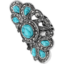 Türkisblauer Hohlring für Damen im Retro-Vintage-Stil, Größe 10, Naturstein, Statement-Schmuck, handgefertigt