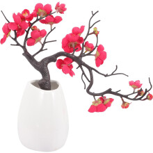 Künstliche Pflaumenblüte im Topf mit Keramikvase, pflegeleicht, einfach zu reinigen, dekorativer Bonsai