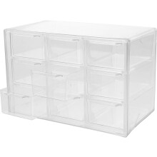 Staubdichte Aufbewahrungsbox mit 9 Fächern und Schubladen, Kosmetik-Organizer für den Schreibtisch und Aufbewahrungsbehälter für Kleinigkeiten