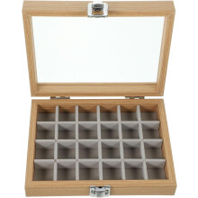 Tragbare Schmuckschatulle aus Holz mit Gittereinsatz, Glasdeckel und mehreren Fächern