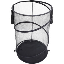 Hamper de lavandaria dobrável com alças, cesta de lavandaria preta de grande capacidade feita de poliéster