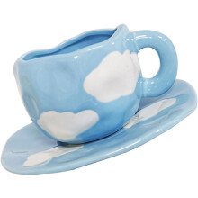 Keramik-Kaffeebecher mit Untertasse, Wolkenmuster, vielseitiger Henkel, Milchbecher