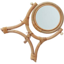 Rattan Cosmetic Mirror for Girls Rotation Vanity Mirror Rattan Rack for Bedroom Decor and Daily Makeup Routine