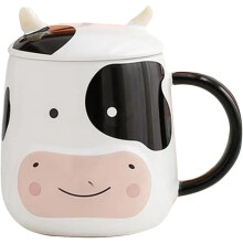450 ml Kaffeetasse aus Keramik mit Kuhmuster, inklusive Deckel und Löffel. Hübsches Kuh-Design für den Teegenuss zu Hause.
