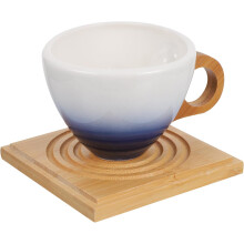 Kaffeebecher mit Untertasse, Keramik, 200 ml, blau, glatter Rand, praktischer Henkel, nordischer Stil