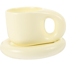 Keramik-Kaffeebecher- und Untertassenset 400 ml, weiß, bauchige Keramiktasse