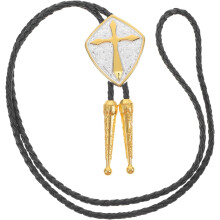 Vintage Western Bolo Tie met kruis, gevlochten cowboyketting met antieke kruishanger
