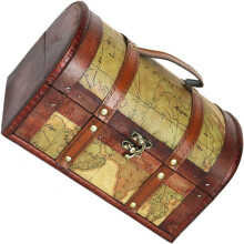 Wooden Treasure Chest Antique Retro Lock Box Handmade Storage Timber Brown