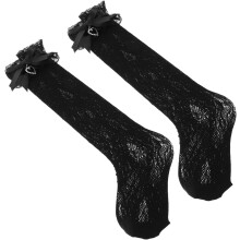 Weiche Baumwollsocken bis zur Wade mit Schleife aus Spitze für Damen und Teenager, klassischer Lolita-Stil, schwarz