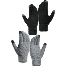 2 Paar Winter-Touchscreen-Handschuhe für Damen und Herren, dick gestrickt, warm