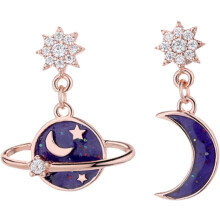 1 Paar asymmetrische Mond- und Stern-Ohrhänger für Damen, roségoldfarbener Statement-Schmuck im Weltraum-Stil