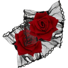 1 Paar elegante schwarze Spitzenhandschuhe mit Rosenmuster, Gothic Lolita Handärmel-Corsage