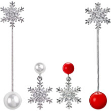 Perlenohrringe, Hängeohrringe aus 925er Sterlingsilber mit Schneeflockenquaste, Set