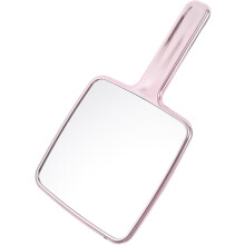 Portable Pink Square Handheld Makeup Mirror with Water Ripple Handle – Compact Small Vanity Mirror