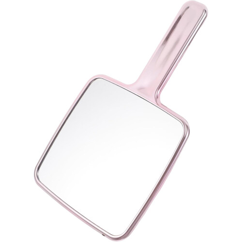 Portable Pink Square Handheld Makeup Mirror with Water Ripple Handle – Compact Small Vanity Mirror