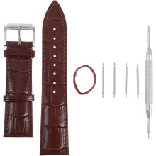 22 mm Herren-Uhrenarmband aus echtem Vollnarbenleder, dunkelbraun, silberne Dornschließe, Ersatzarmband-Set