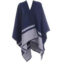 Übergroßer, dicker Umhang/Cape aus grau-blau gestreiftem Pashmina-Schal – Winter- und Herbstschal für Damen – ideal für kaltes Wetter