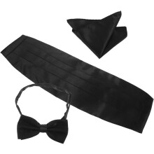Anzug mit Gürtel und Krawatte für Herren zur Hochzeit, inklusive dekorativer Fliege, Kummerbund und Einstecktuch aus Satin