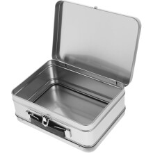 Retro-Lunchbox aus Metall, silberfarben, 20,5 x 15 x 7,5 cm, Keksdose mit Deckel, tragbar