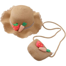Strandhut-Set mit 54 cm Strohhut und niedlicher khakifarbener Umhängetasche für Cosplay, Sonnenschutz für den Sommer im Freien