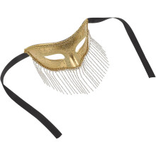 Vintage-Prinzessinnenmaske aus Gold mit Perlenquastenkette und Strasssteinen im venezianischen Stil für Damen