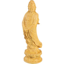 Guanyin-Holzskulptur, buddhistisches Thema, gelb, glatt, zart