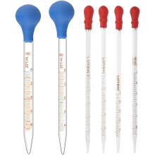 Juego de 6 goteros de vidrio graduados con bulbo de goma, pipetas para líquidos de 0,5 ml a 10 ml.