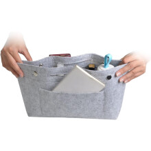 Tragbare Kosmetiktasche aus Filz, großes Fassungsvermögen, ideal für Urlaub und sonstige Aufbewahrung, Grau
