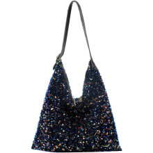 Paillettenbesetzte Schultertasche, schwarze Kettenriemen-Umhängetasche, tragbare Tragetasche für Damen, ideal für Freizeit und Shopping