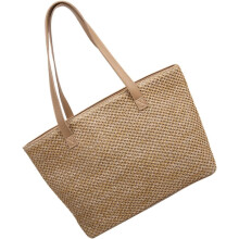 Große, gewebte Strohtasche für Damen, Khaki, Sommer-Strandtasche, Tragetasche, einfach über der Schulter zu tragen